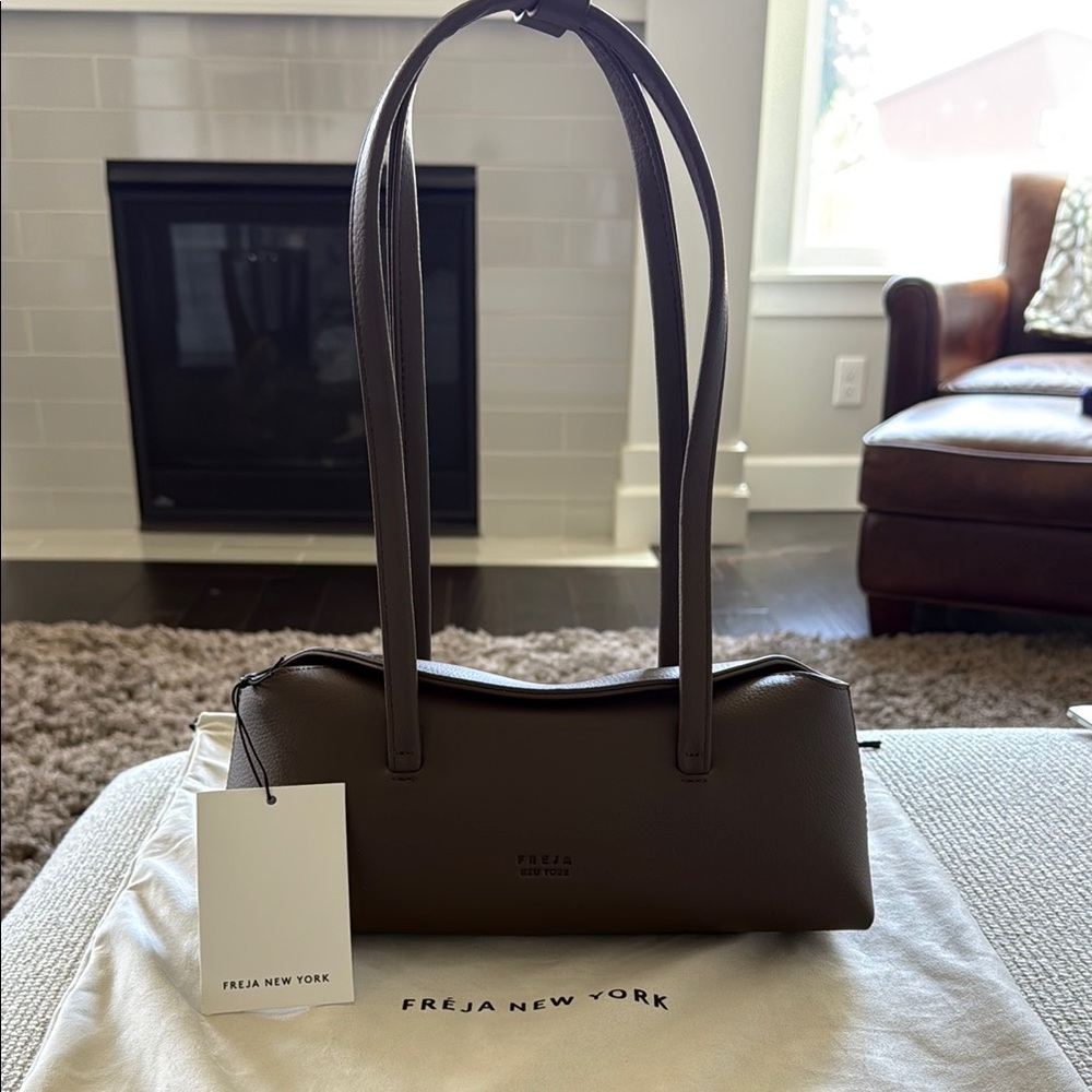 Freja NYC Mini Chrystie top handle/shoulder vegan leather handbag in Espresso